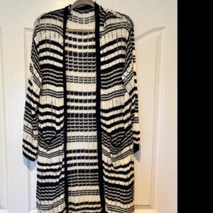 BloomChic Striped Contrast Pocket Textured Long Cardigan 14-16/1X